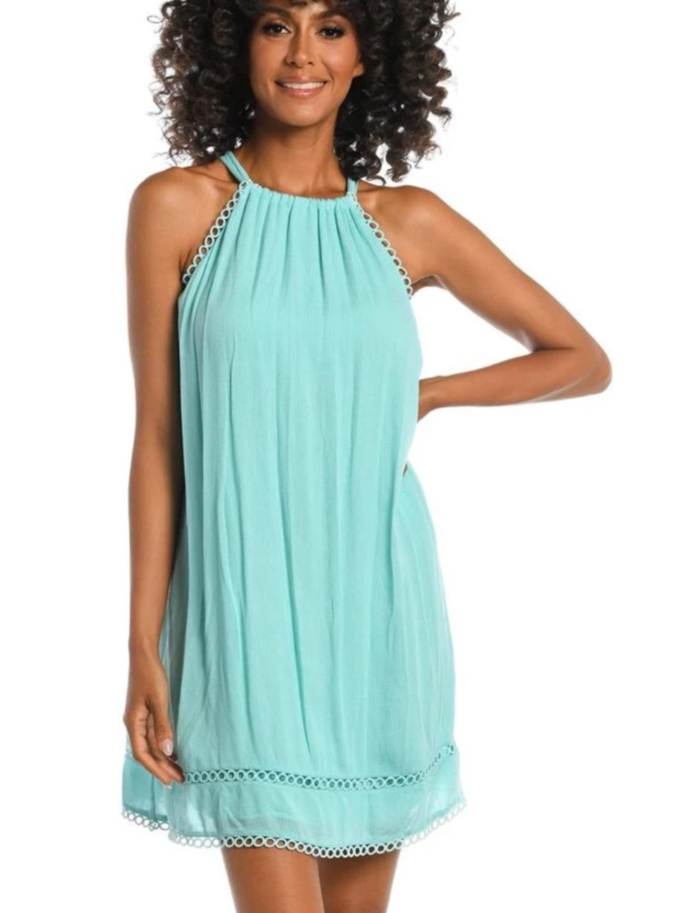 La Blanca Women’s Aqua Halter Swim Cover-Up Dress